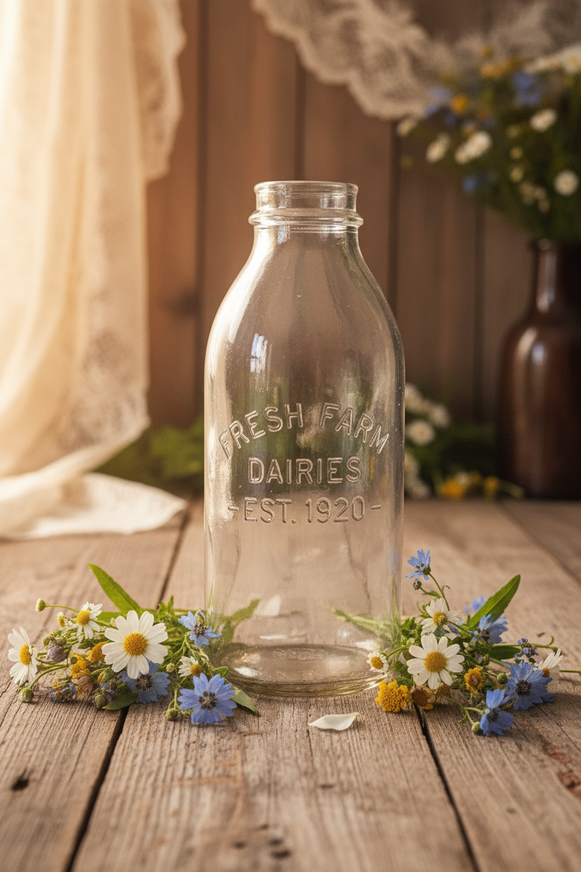 Vintage White Way Dairy Embossed Clear Glass Quart Milk Bottle