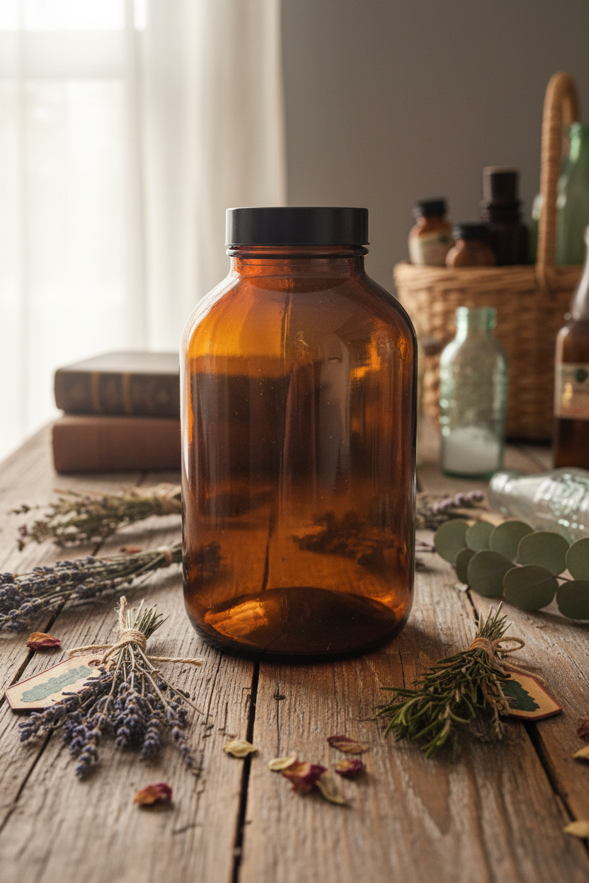 Vintage Large Wide-Mouth Amber Glass Apothecary Jar — Owens-Illinois 950 Mold 16