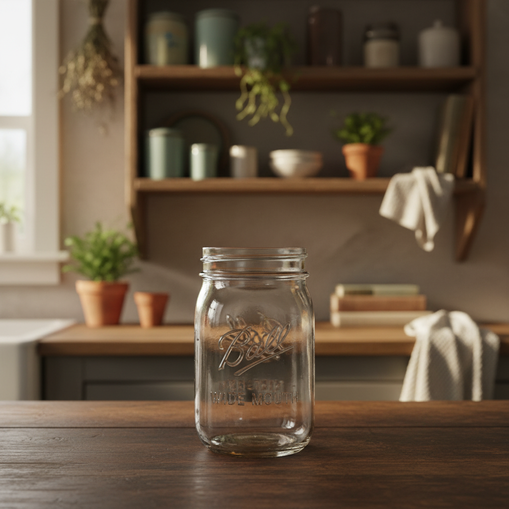 Vintage Ball Wide Mouth Mason Jar 1 Quart Clear Glass 67A Mold 1967 Canning Collectible