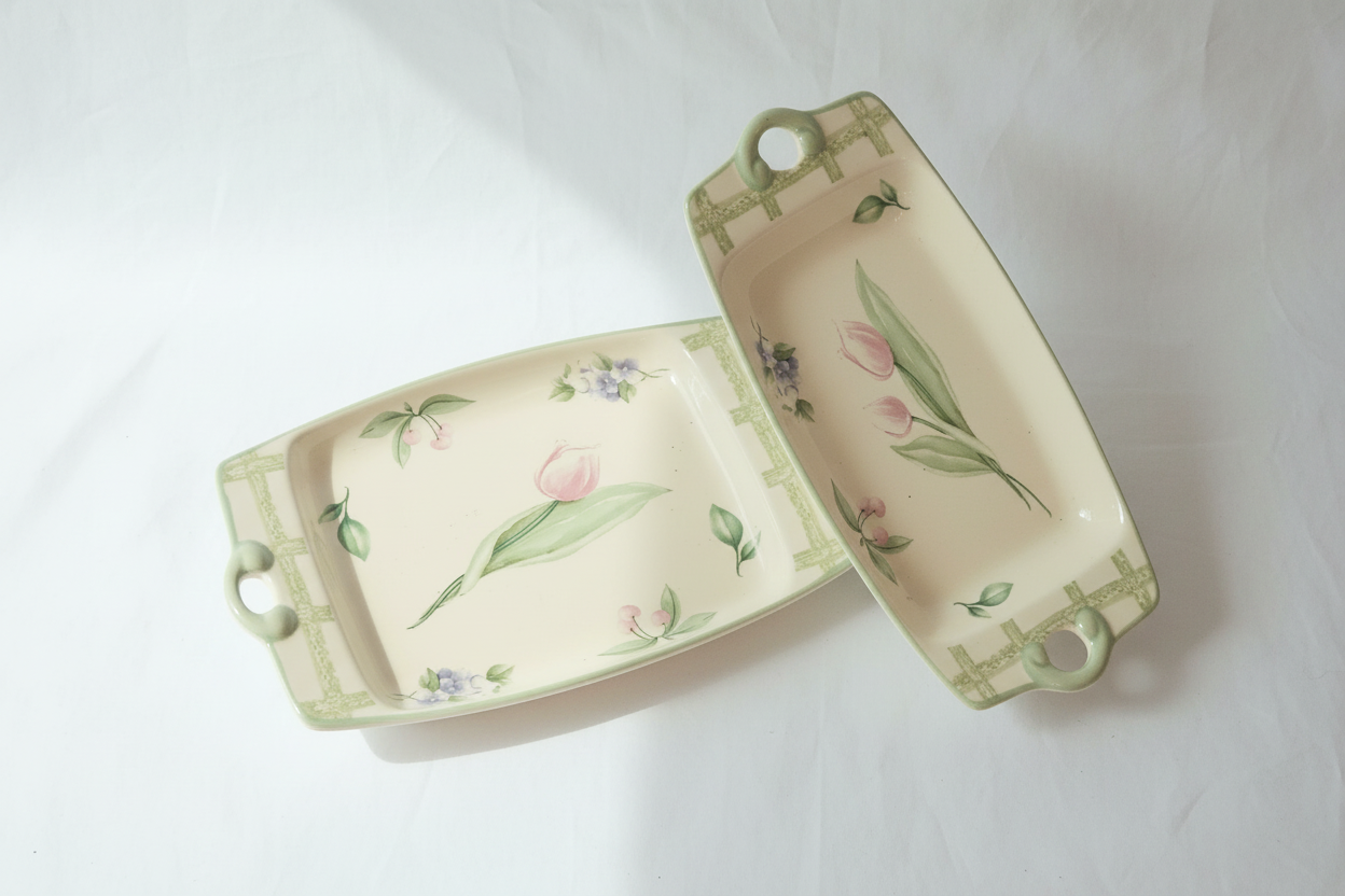 Pfaltzgraff Garden Party 3-Pc Serving Tray Set – Tulip & Floral Pattern