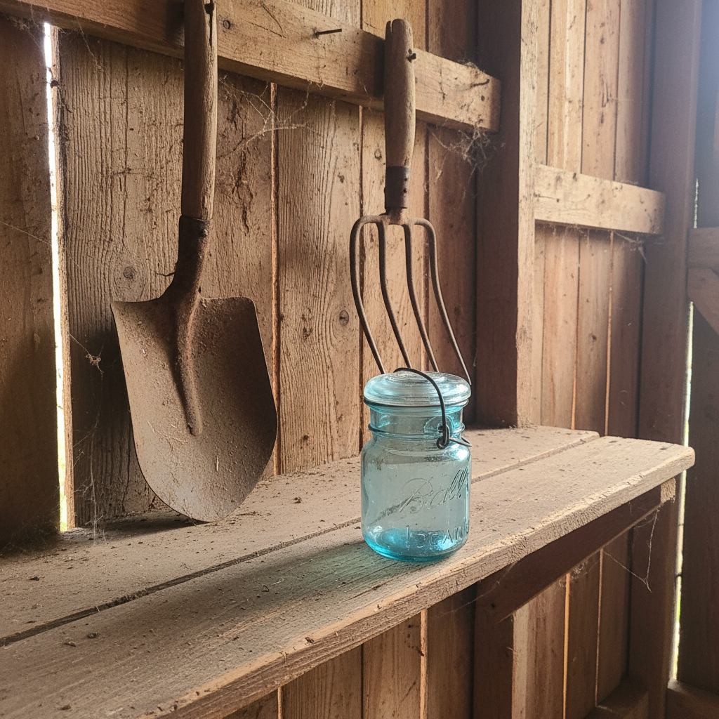 Vintage Aqua Blue Ball Mason Jar with Glass Lid & Wire Bail