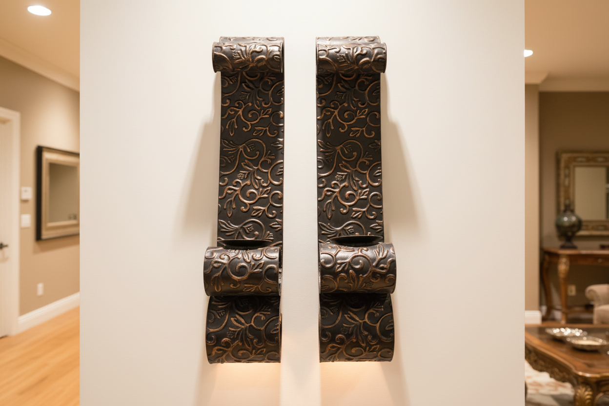 Bombay Company Ornate Embossed Metal Wall Sconces – Set of 2