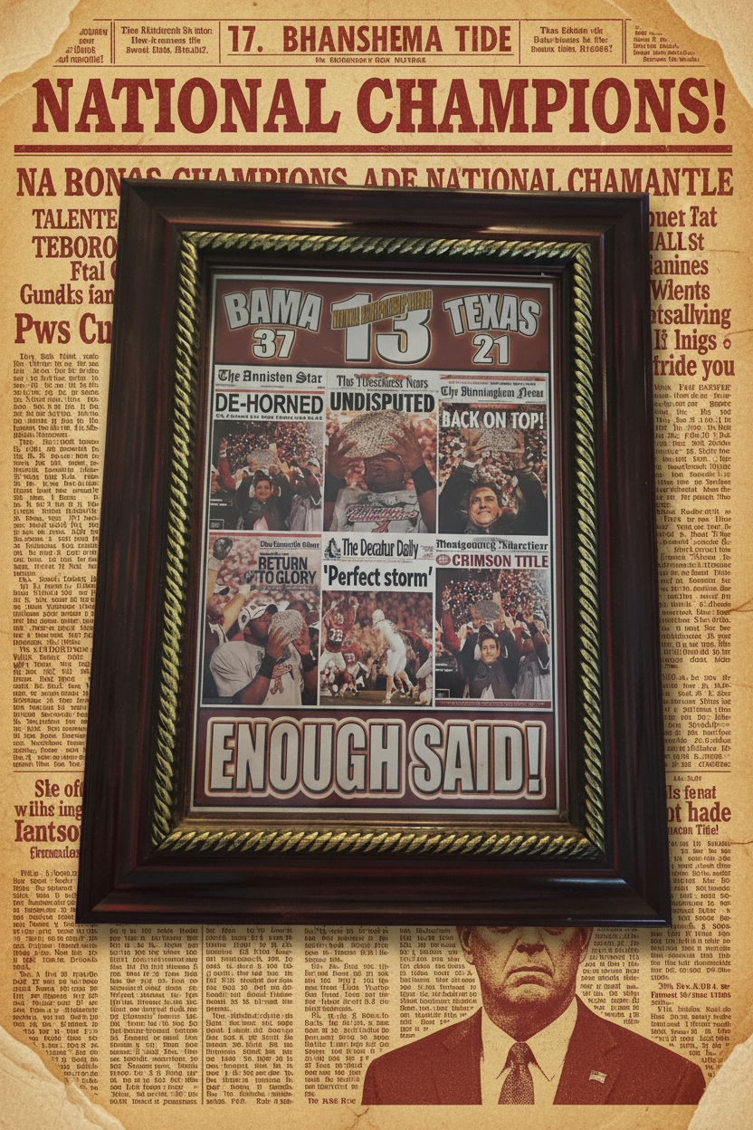 Nick Saban "Enough Said!" Alabama Crimson Tide 2009 BCS Championship Framed Newspaper Collage — Bama 37, Texas 21