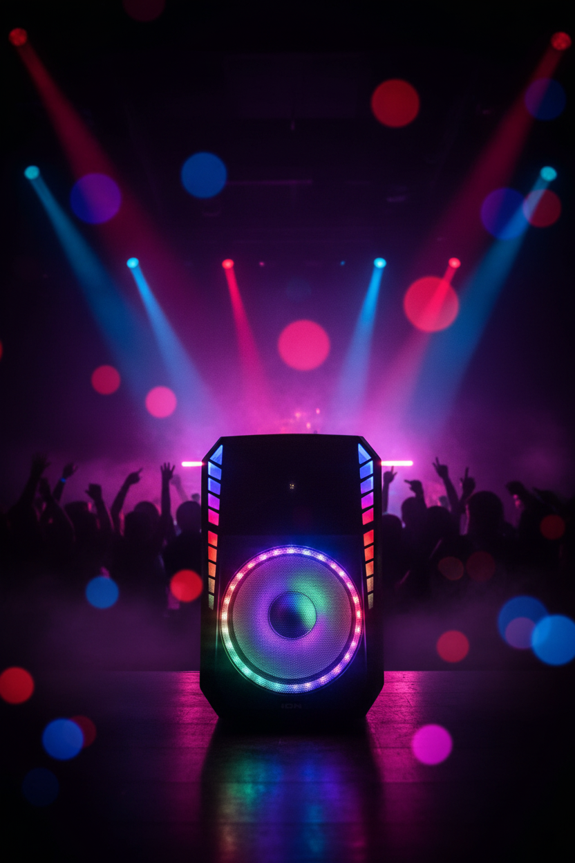ION 18" Bluetooth Party Speaker & Karaoke System — Dual Mic Ports, 6 RGB Light Modesv m h