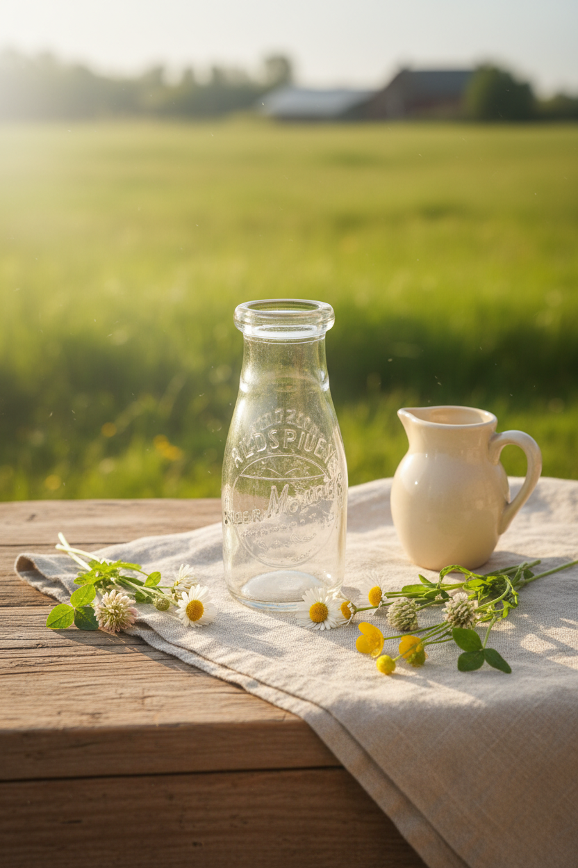 Antique Alderney's Green Meadow Dairy Embossed Glass Milk Bottle | Excellent Condition | Early 1900s