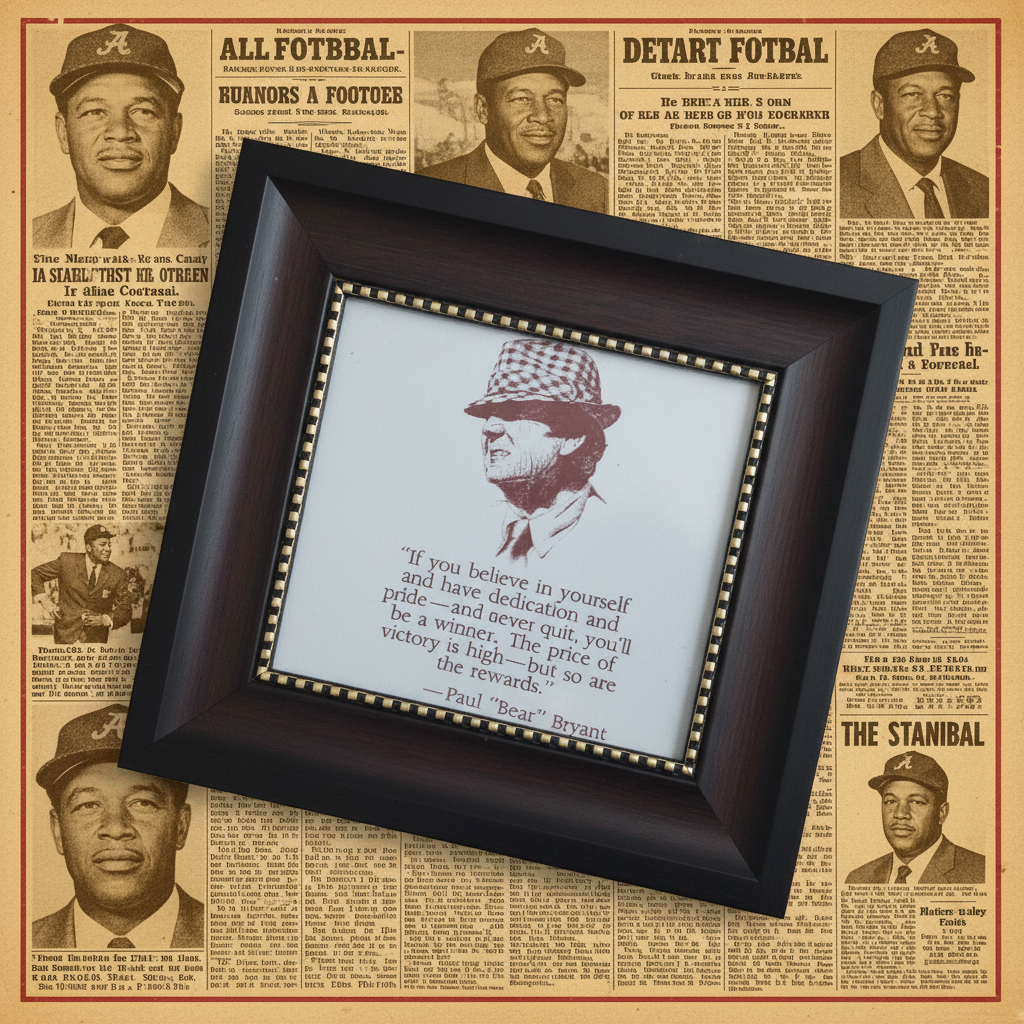 Coach Bear Bryant Portrait & Quote — Vintage Framed Print | "The Price of Victory" | Alabama