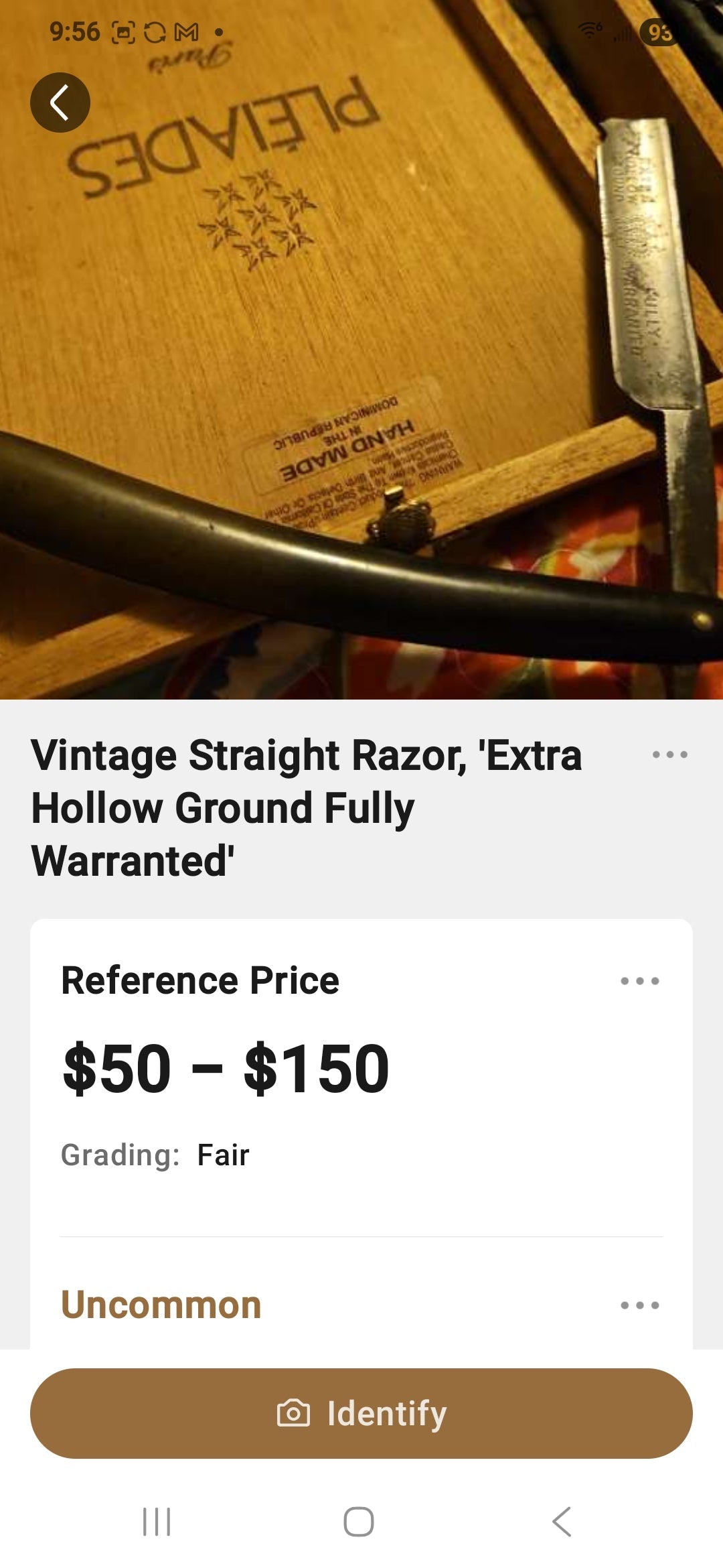 Vintage Crown Straight Razor — Extra Hollow Ground, Fully Warranted, Handmade