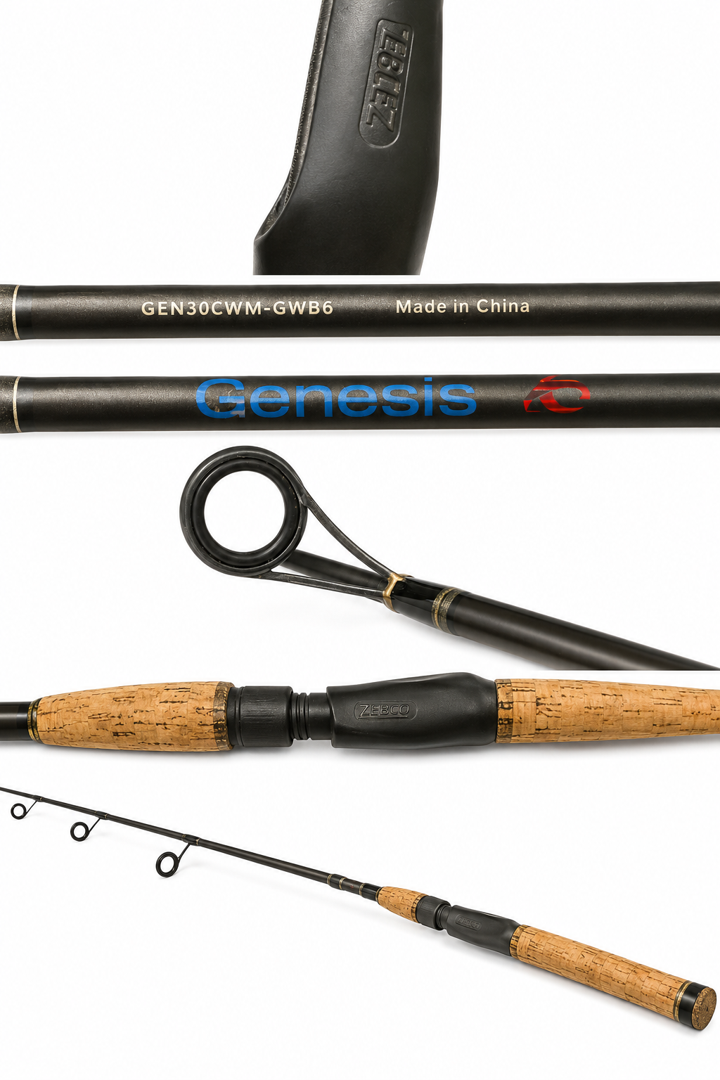 Zebco Genesis Spinning Rod 6’6” Medium Power Cork Handle Graphite Fishing Rod