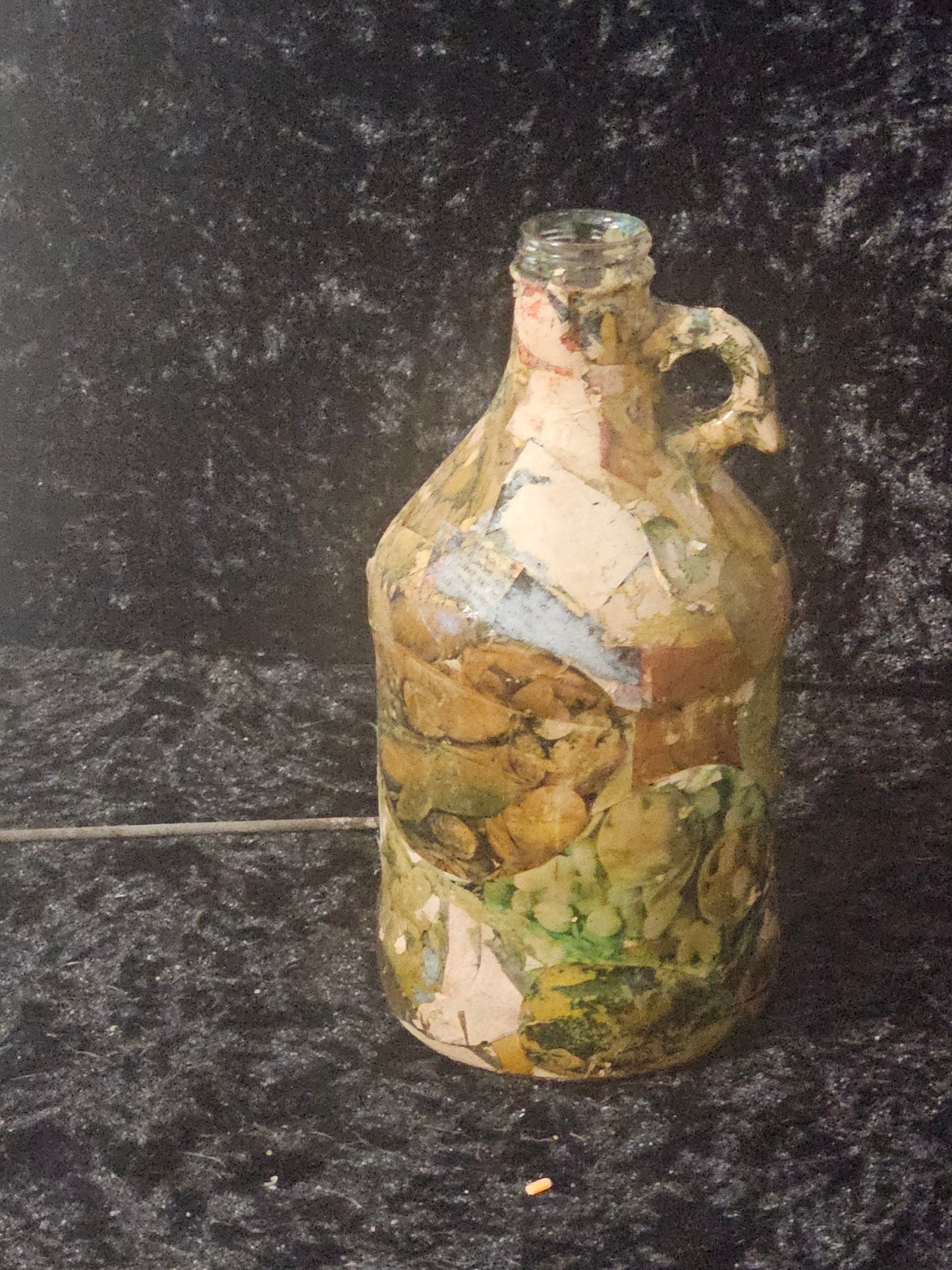 Vintage Decoupage Half-Gallon Glass Jug with Handle — Folk Art Collage