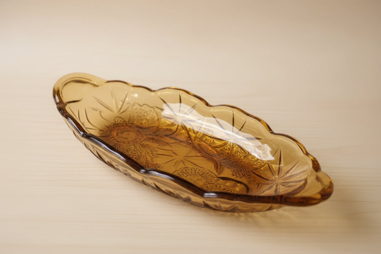 Amber Depression Glass Dish – Sunflower Pattern Carnival Glass
