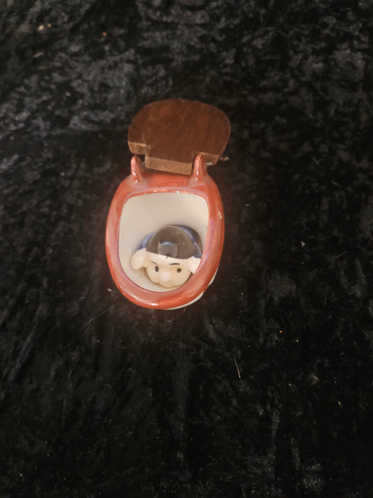 Vintage "Goodbye Cruel World" Novelty Toilet Figurine with Wooden Lid