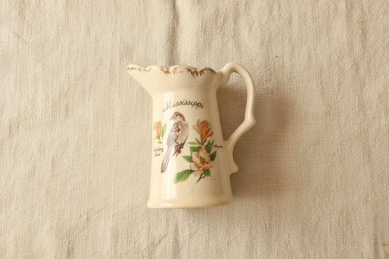 Vintage Mississippi Souvenir Ceramic Pitcher – Mockingbird & Magnolia