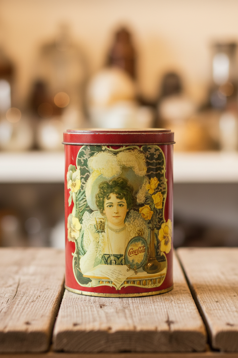 Vintage Coca-Cola Victorian Portrait Canister Tin — Hilda Clark Collectible Coke Advertising Tin