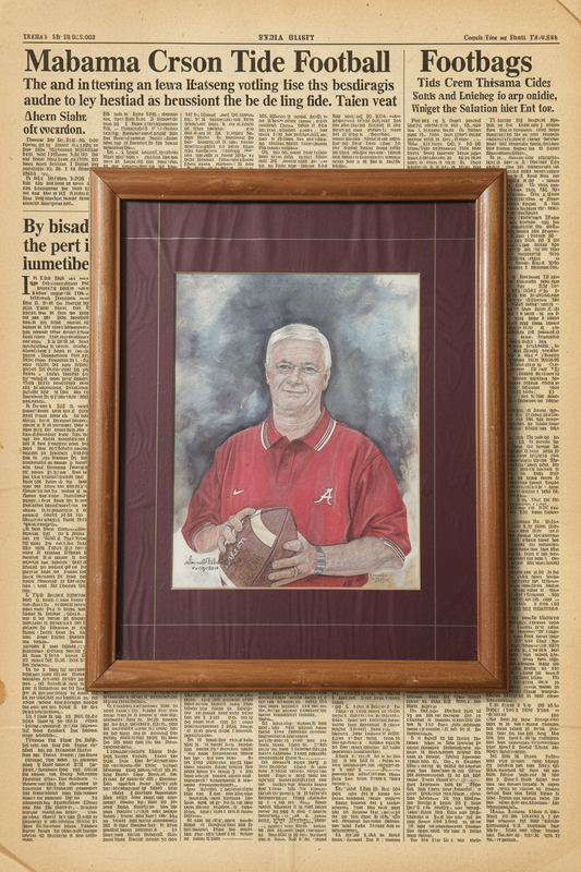 Donald Williamson Hand-Painted Portrait – Dennis Franchione, Alabama Crimson Tide, #33/1500, Framed