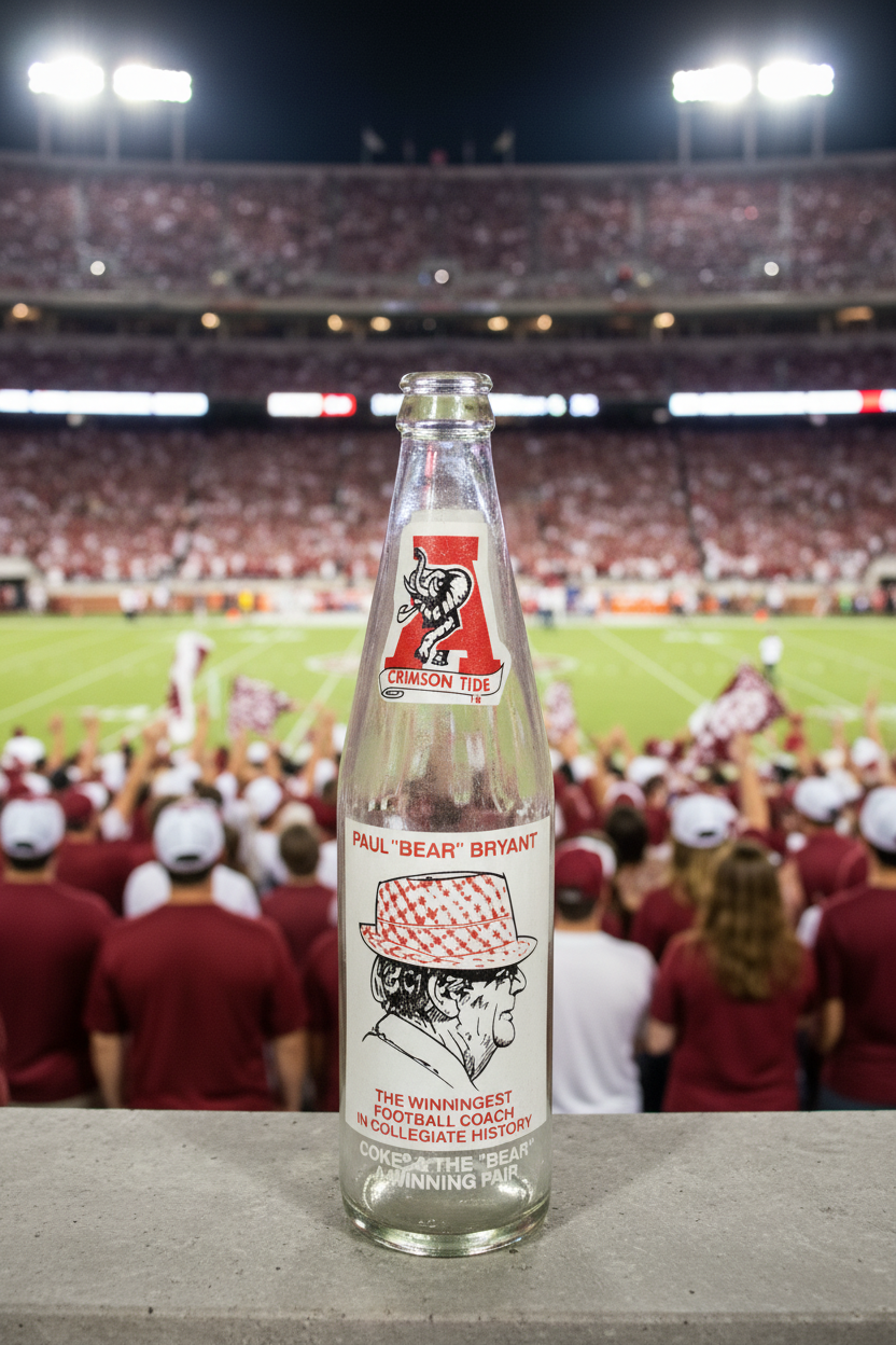 Paul "Bear" Bryant Coca-Cola Crimson Tide Commemorative Glass Bottle — Vintage Alabama Football Collectible