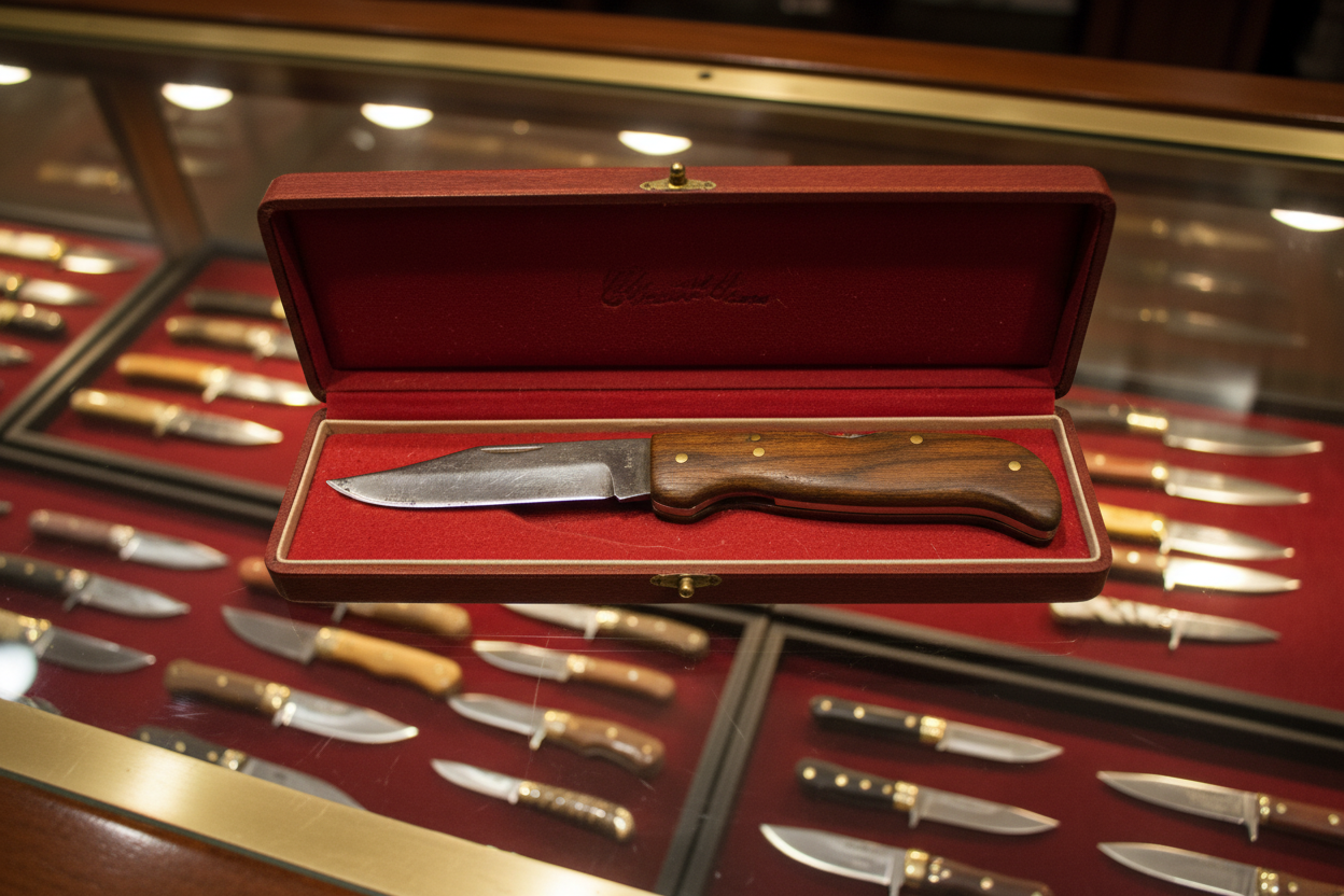 Vintage Lockback Folding Pocket Knife – Wood Handle, US Patent Marked