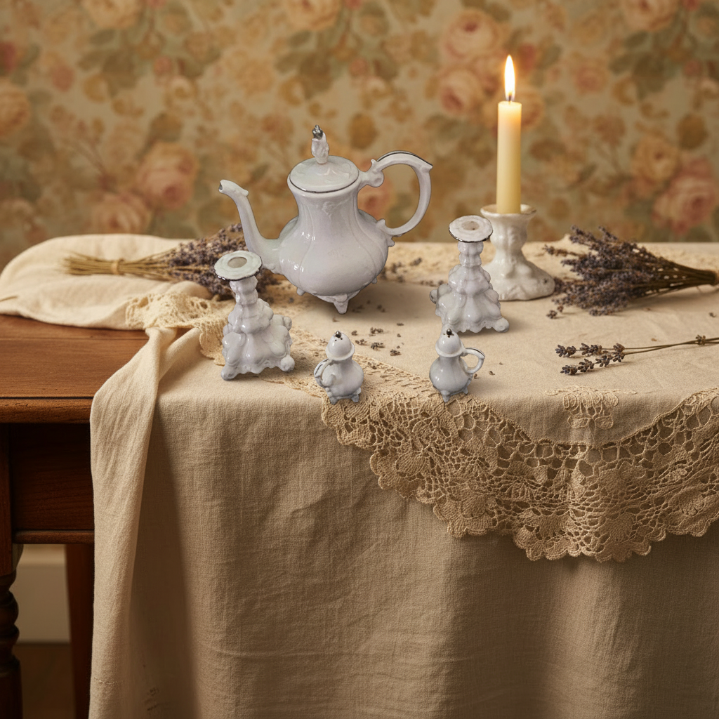 White Porcelain 5-Piece Tea & Décor Set with Silver Trim