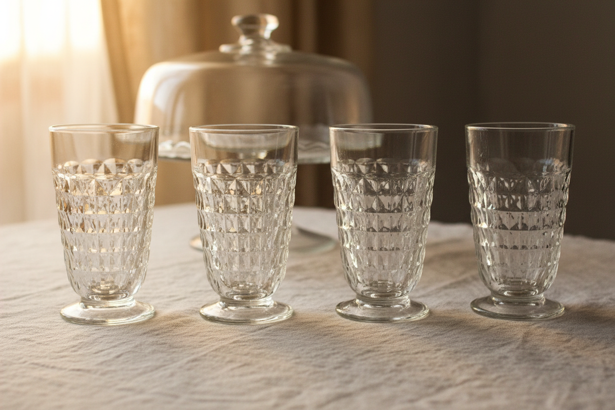 Vintage Clear Crystal Footed Tumblers | Set of 4 | Cubist Whitehall Pattern