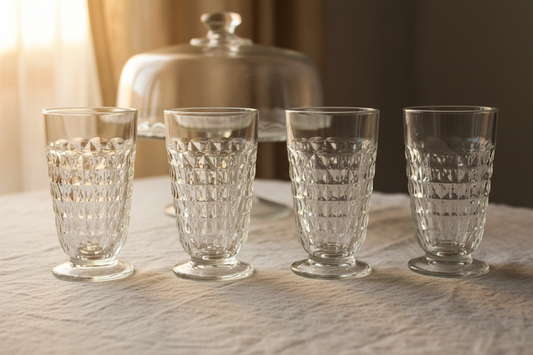 Vintage Clear Crystal Footed Tumblers | Set of 4 | Cubist Whitehall Pattern