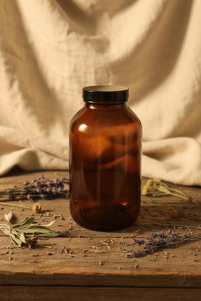 Vintage Amber Apothecary Jar with Lid | Brockway Glass Co. |