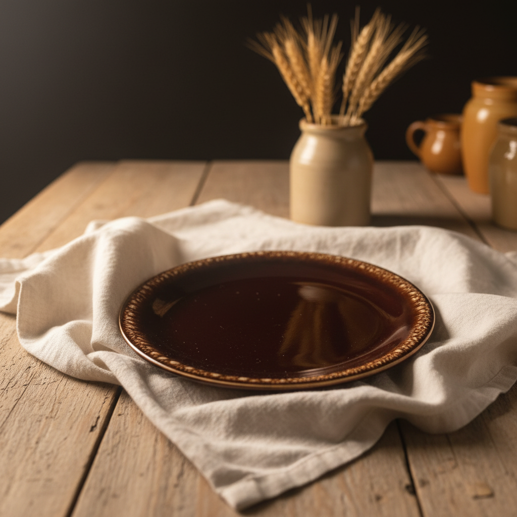 Vintage Nelson McCoy Pottery Round Plate | Dark Brown Glaze | Rope Twist Rim