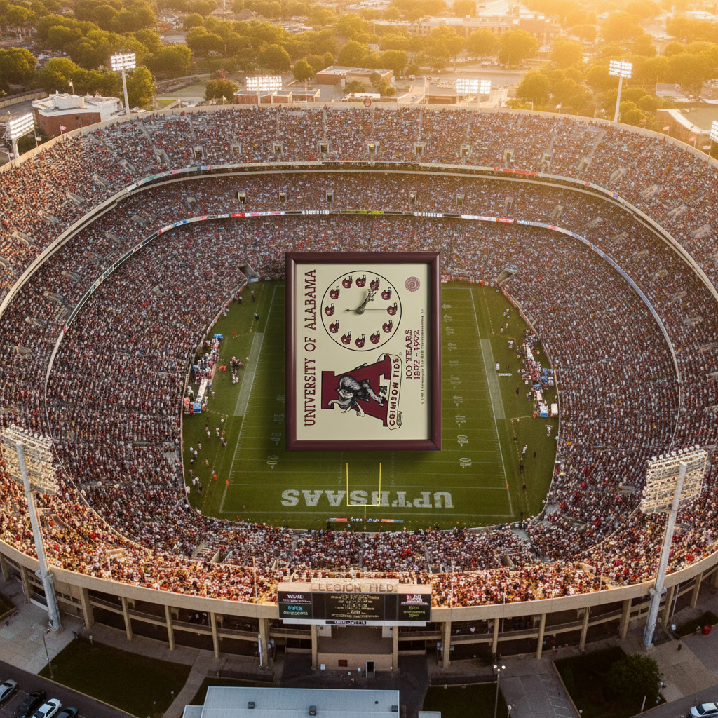 University of Alabama Crimson Tide 100 Years 1892–1992 Framed Wall Clock — Vintage Centennial