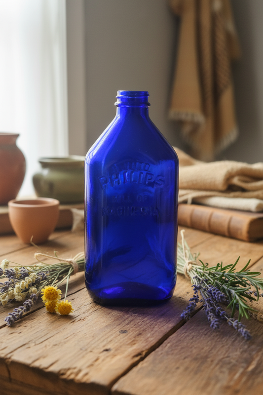 Vintage Phillips' Milk of Magnesia Cobalt Blue Glass Bottle — Mold G11