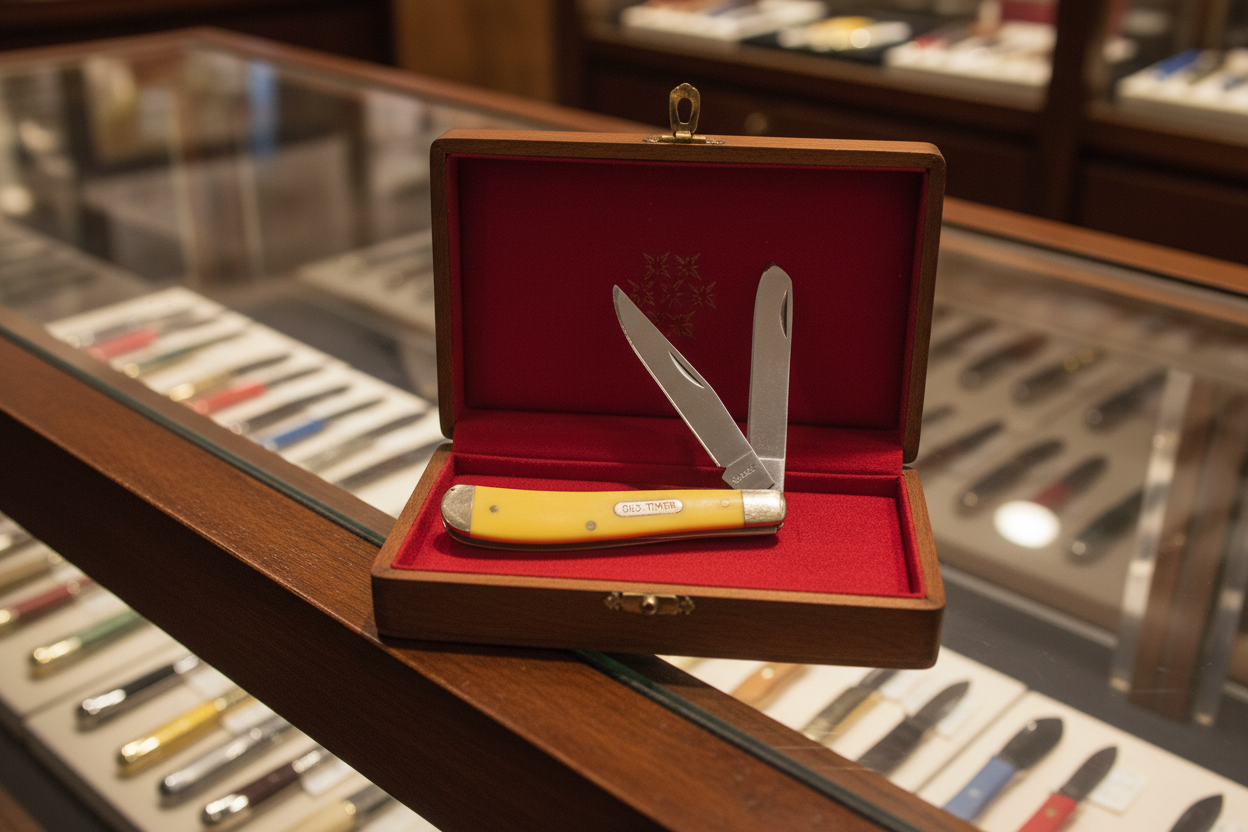 Vintage Schrade Old Timer 2-Blade Trapper Pocket Knife – Yellow Handle, Excellent Condition