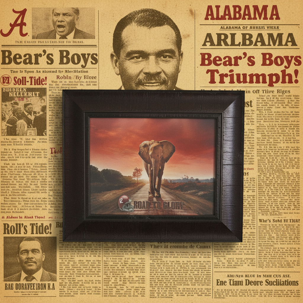 Alabama Crimson Tide "Road to Glory" Framed Art Print — Elephant & Football | Wall Decor