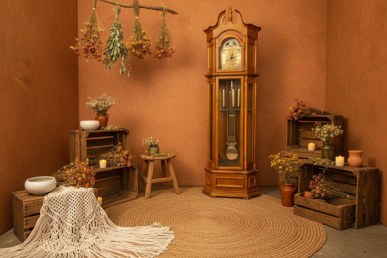Acme Furniture Co. Grandfather Clock – Mid-20th Century Oak