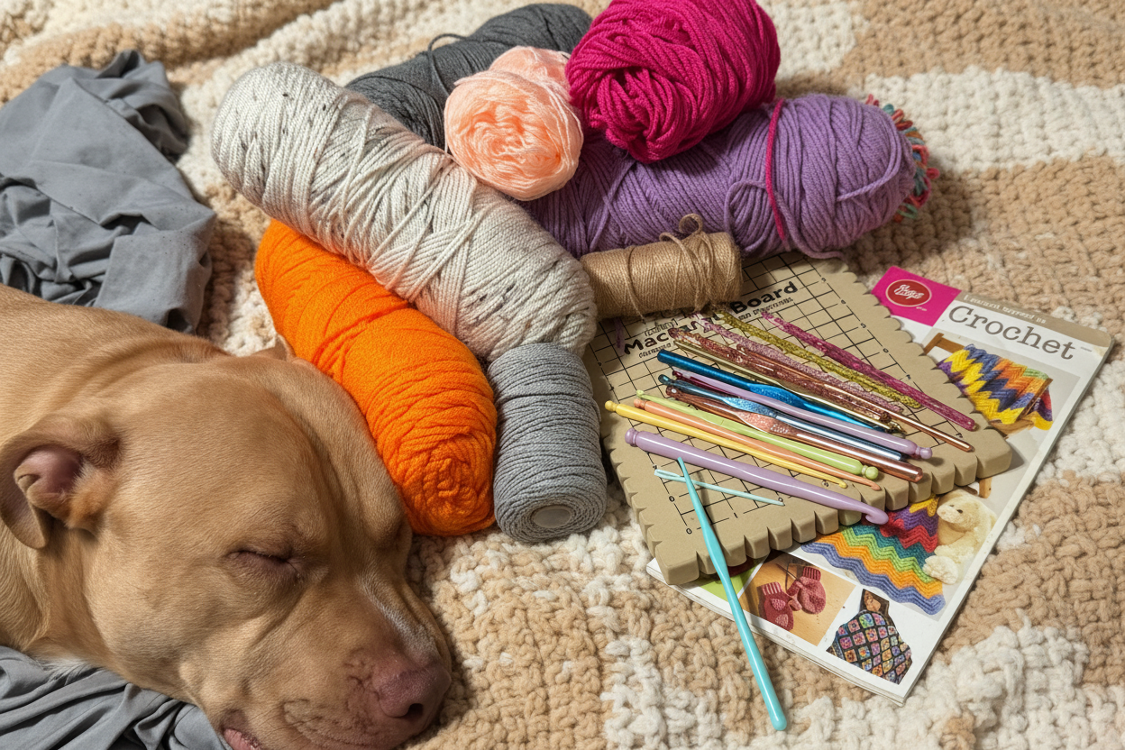 Complete Crochet Starter Bundle — Yarn, Hooks, Macrame Board & Book