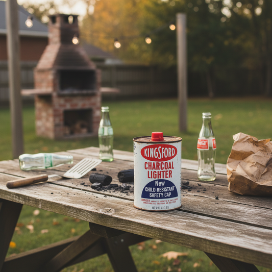 Vintage Kingsford Charcoal Lighter Fluid Tin Can — 32 oz, Child Resistant Safety Cap