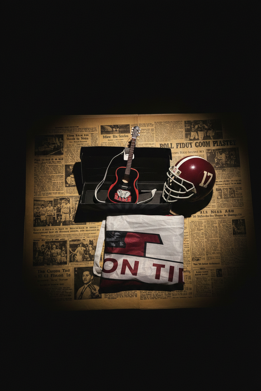 Alabama Crimson Tide 3-Piece Collectible Bundle — Mini Helmet, Mini Guitar & Porch Flag