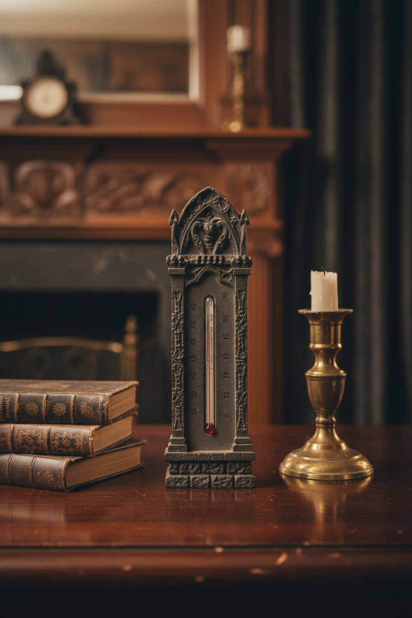 Antique Victorian Gothic Arch Cast Metal Thermometer | 1880s–1910s | Working Glass Tube | Mantel Wall Decor
