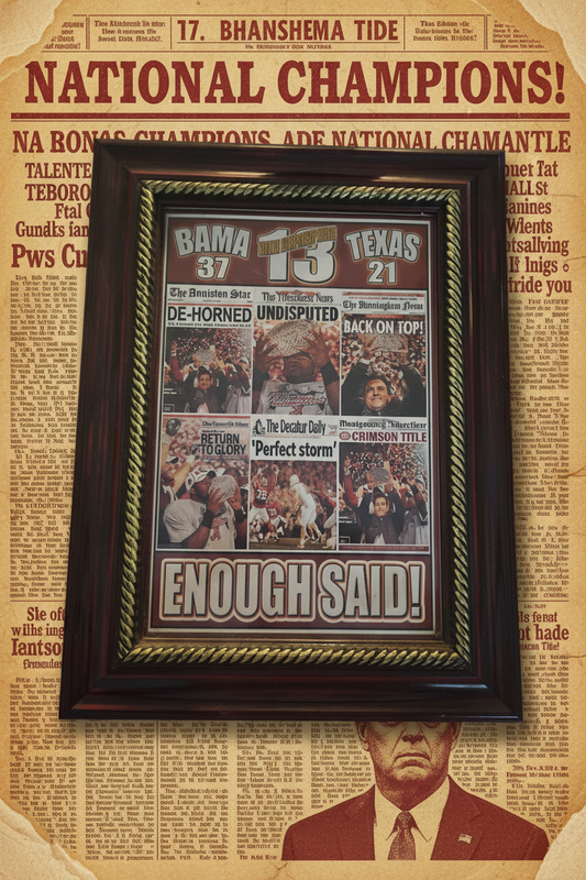 Nick Saban "Enough Said!" Alabama Crimson Tide 2009 BCS Championship Framed Newspaper Collage — Bama 37, Texas 21