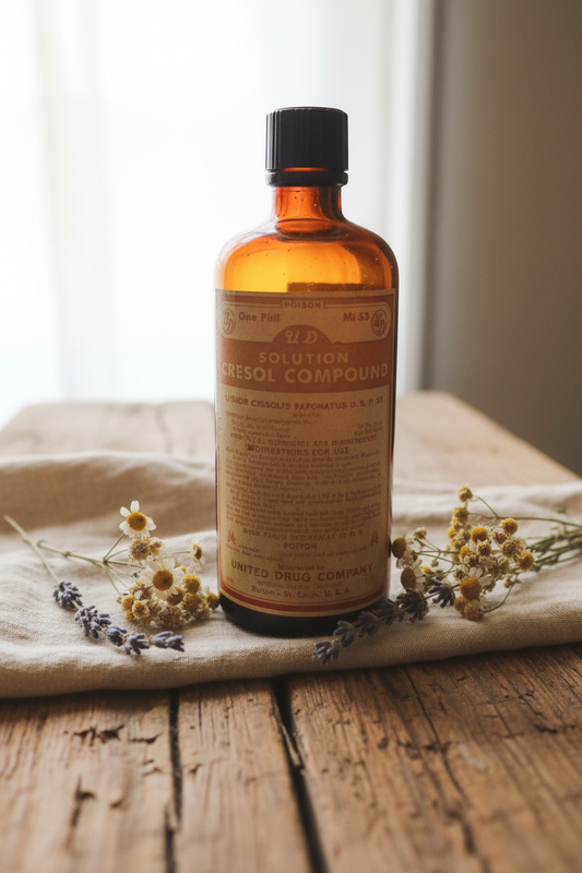 Antique United Drug Co. ND Solution Cresol Compound Amber Bottle | Liquor Cresolis Saponatus USP XI | Vintage Apothecary