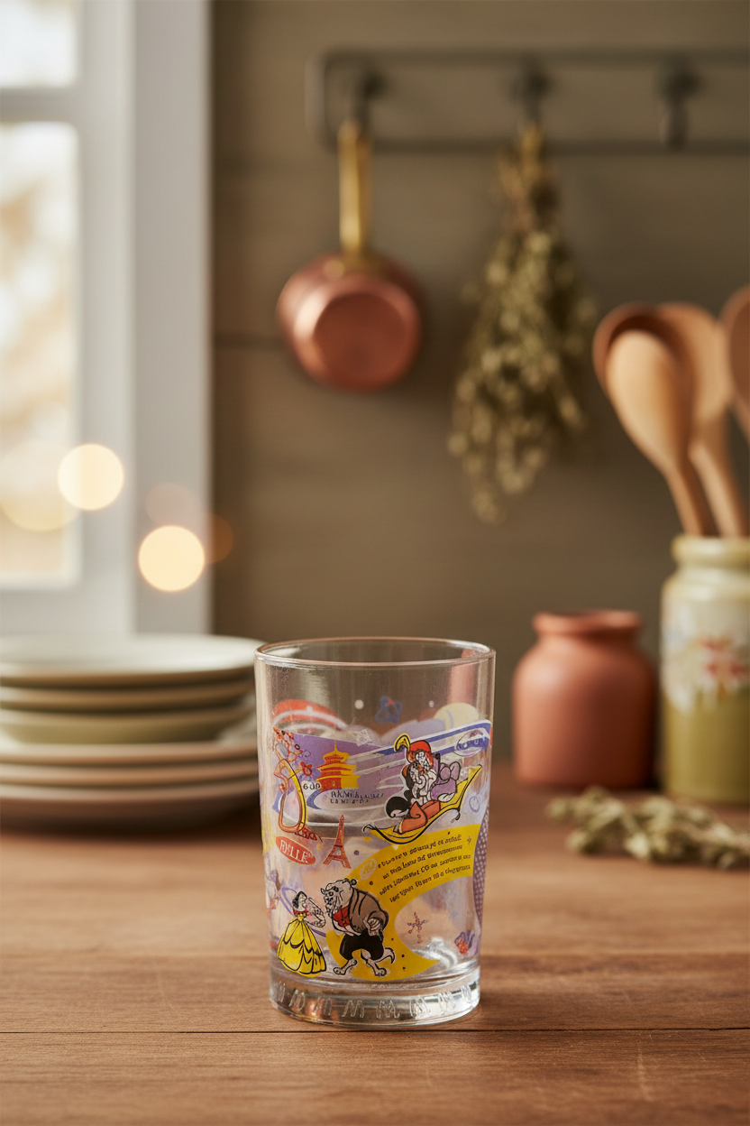 McDonald's Disney 100 Years of Magic Collector Glass – Belle Beast Aladdin Paris Scene 2002
