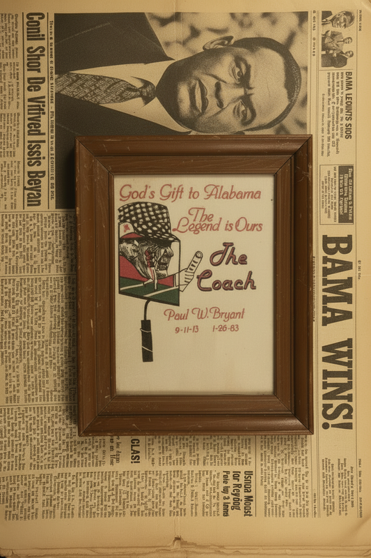 Bear Bryant "The Coach" Memorial Framed Print 1983 Alabama Crimson Tide Vintage Commemorative 17.5" x 14.5" :