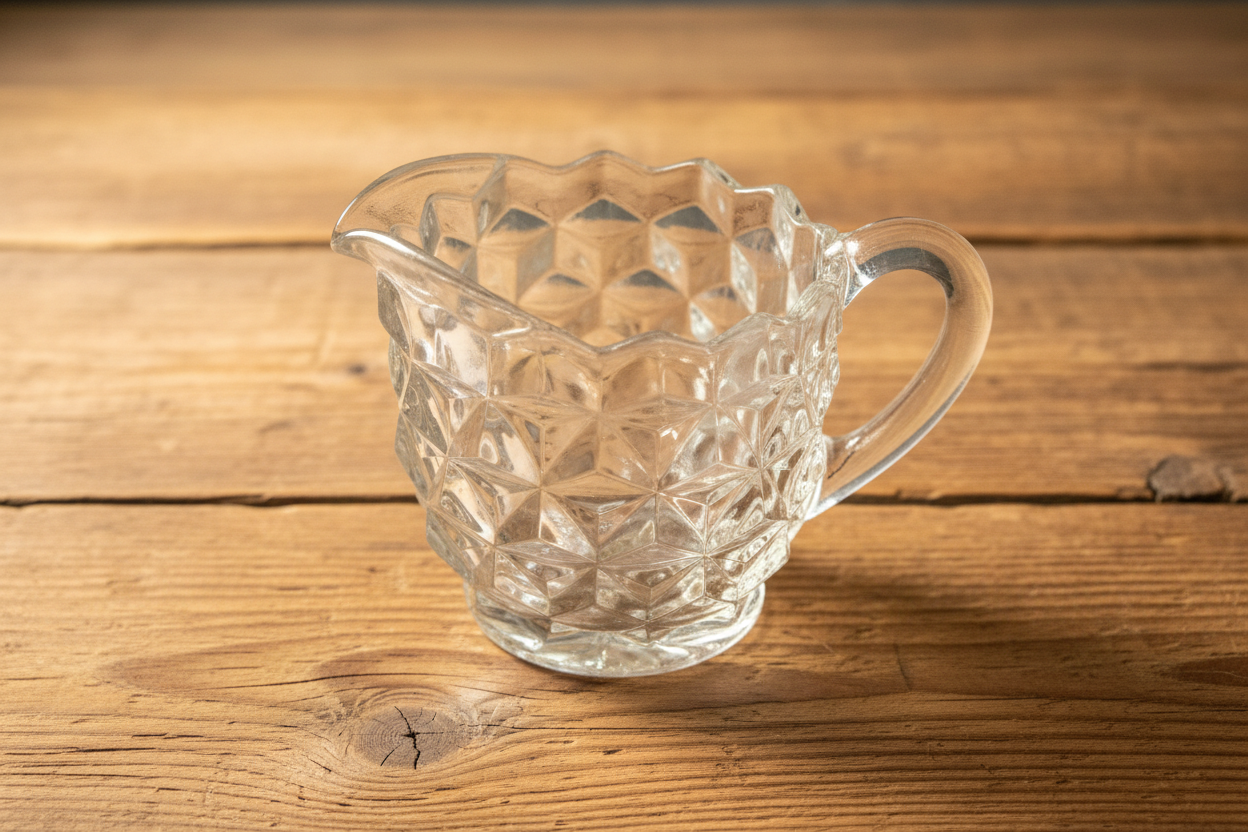 Vintage Crystal Pressed Glass Syrup Pitcher – Fostoria American Pattern