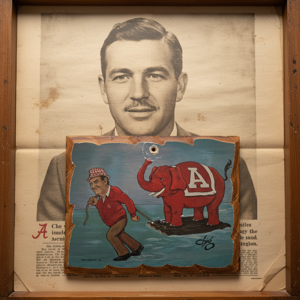 Bear Bryant Leading Big Al — Signed Original Hand-Painted Wood Plaque | Alabama Folk A