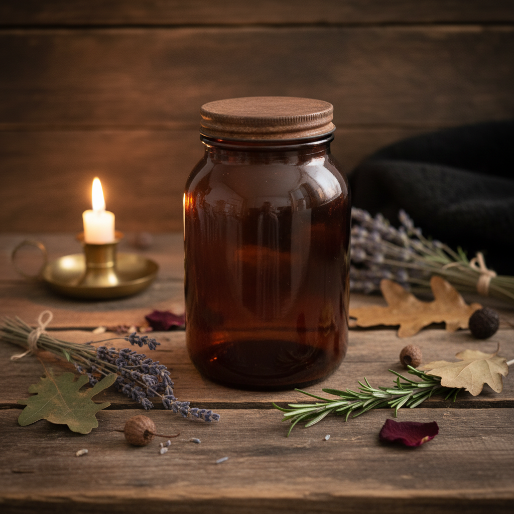 Dark Amber Apothecary Jar with Original Petrified Contents