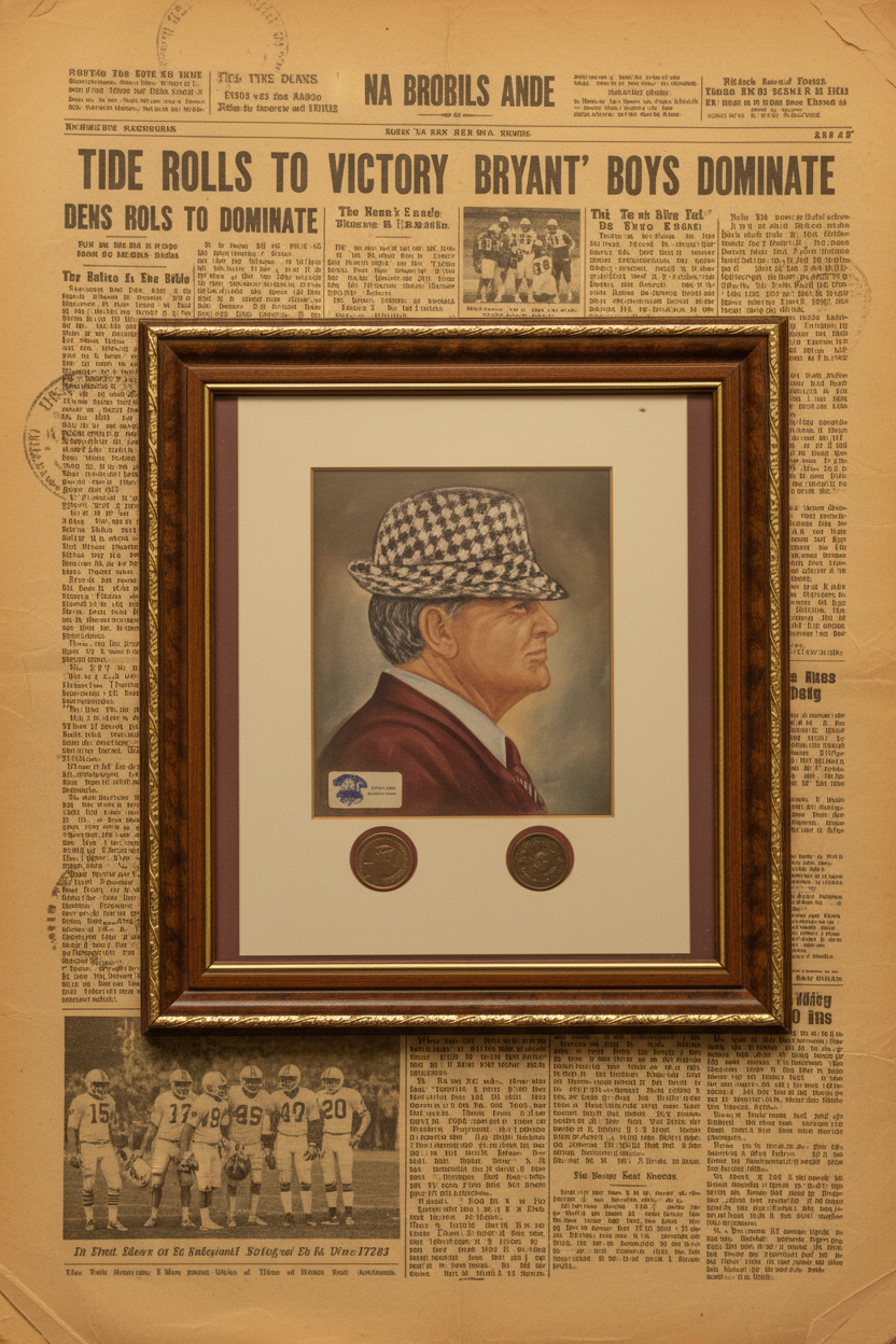 Bear Bryant Framed Portrait with Double Commemorative Coins — Alabama Crimson Tide Collectible