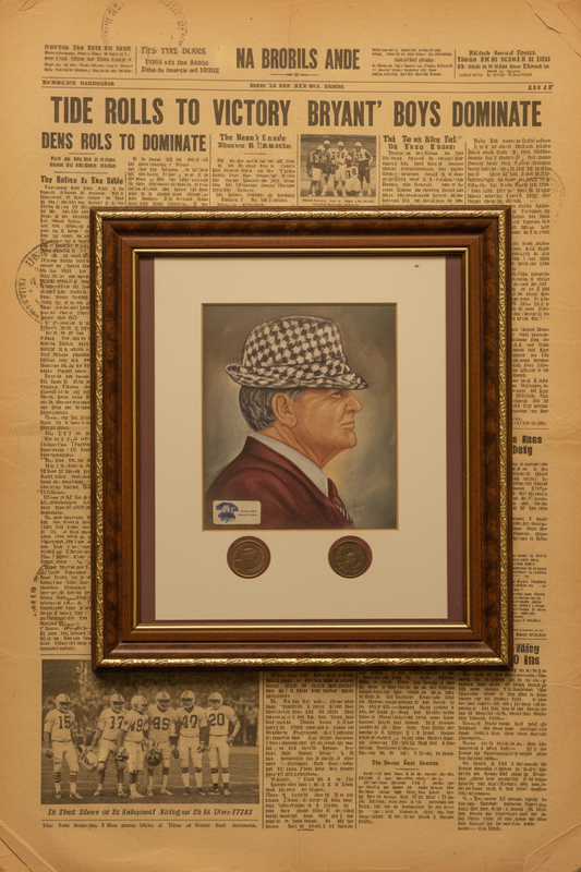 Bear Bryant Framed Portrait with Double Commemorative Coins — Alabama Crimson Tide Collectible