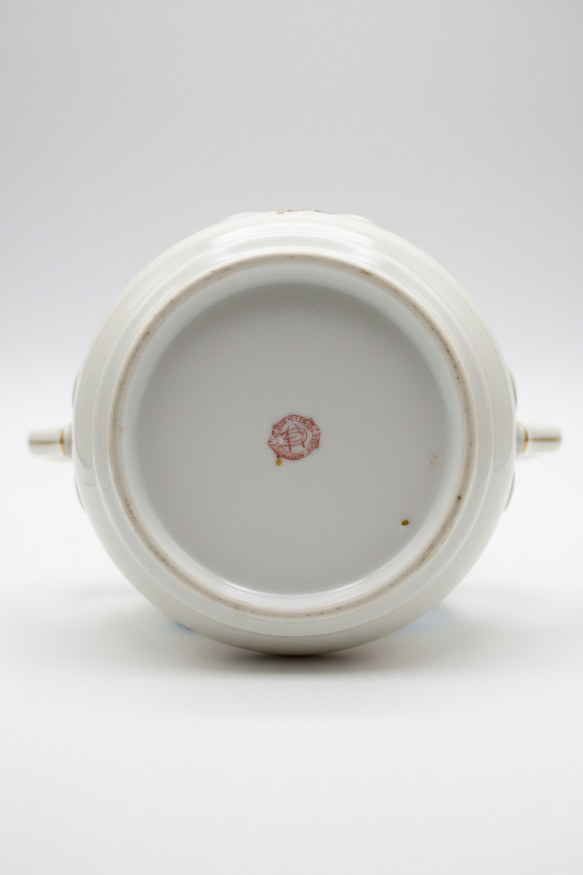 Antique German Porcelain Lidded Sugar Bowl | Hand-Painted Floral & Gold Trim | c.1900 | Hairline Crack Noted