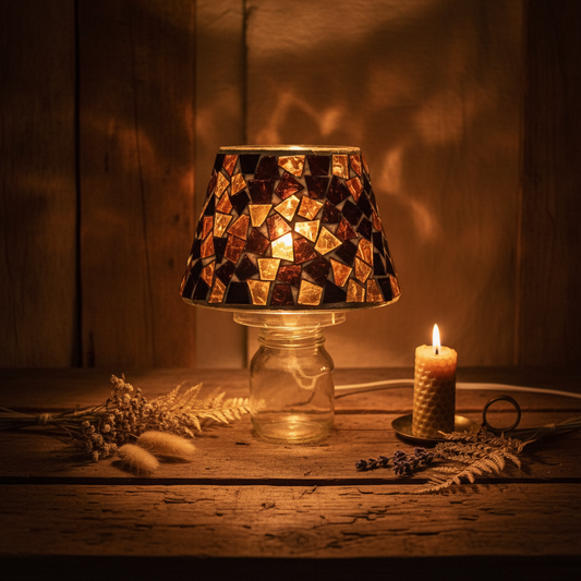Mosaic Stained Glass Lamp Shade — Amber Boho Retro Decor