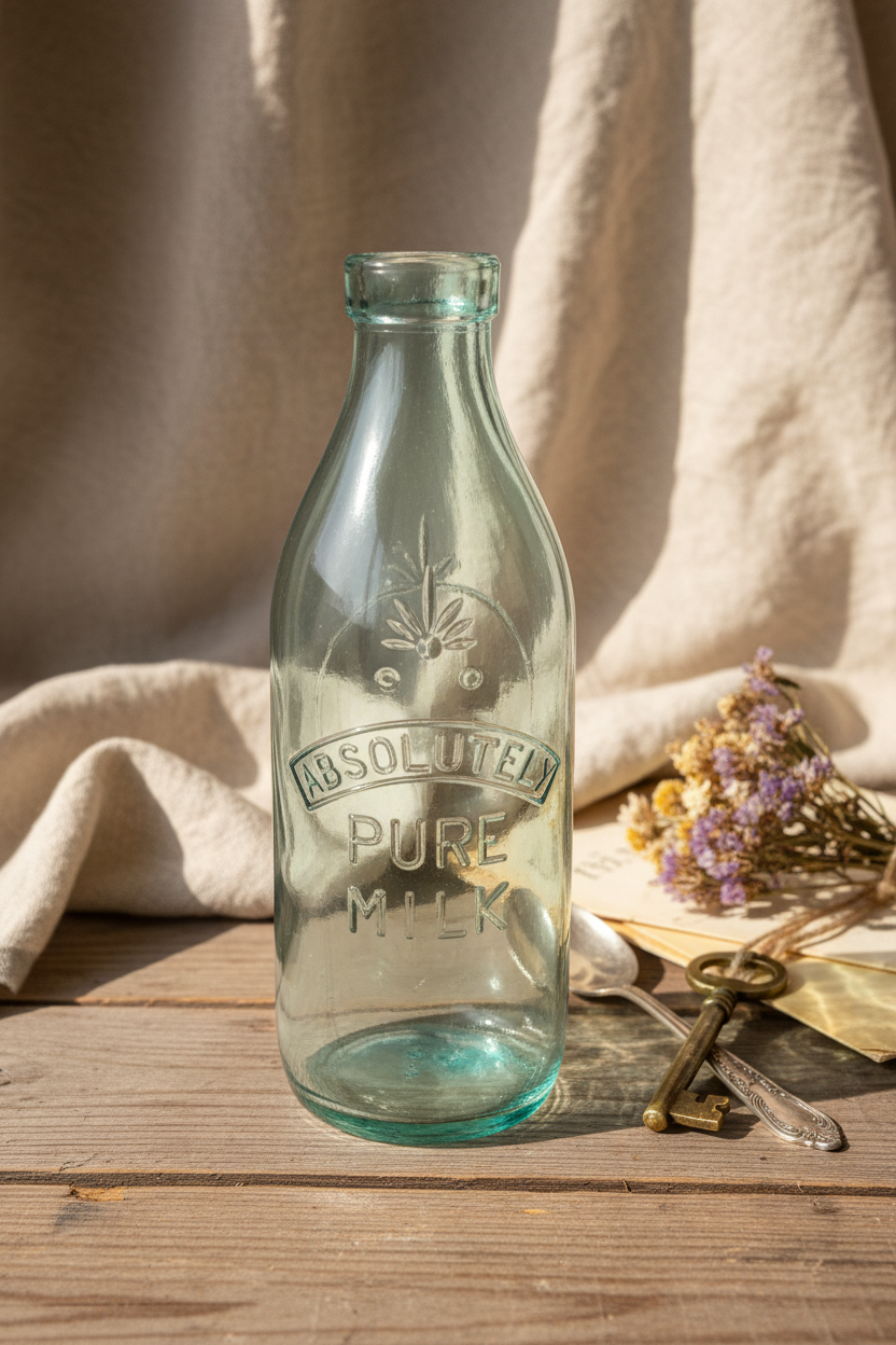 Antique Absolutely Pure Milk Embossed Glass Bottle | Crown Motif | Dr. S B H & Co. Puerto Rico | c.1900s | As-Found