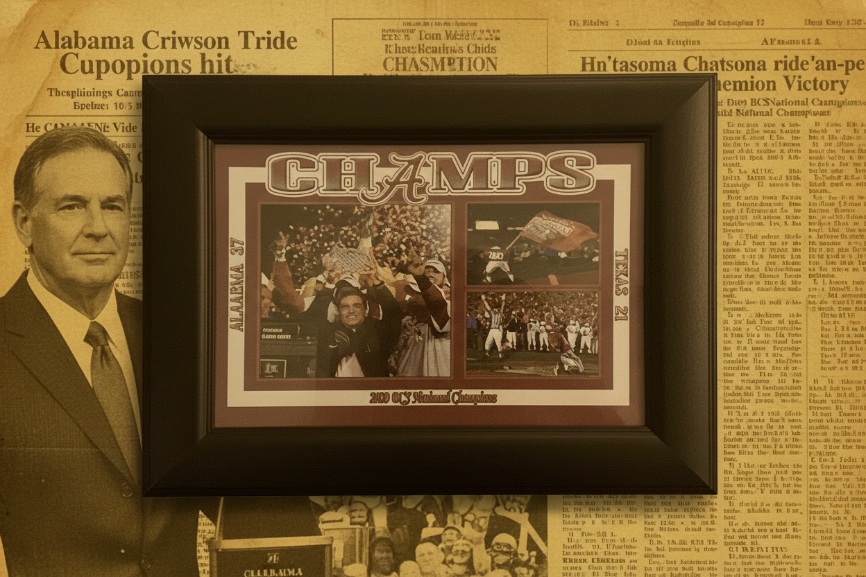 Alabama Crimson Tide 2009 BCS National Champions Framed Photo Collage — "CHAMPS" — Saban Era