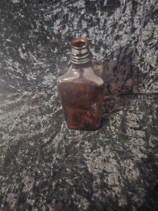 Vintage Amber Glass Flask Bottle | Ribbed Neck | Owens-Illinois Mold | c.1930s–1950s