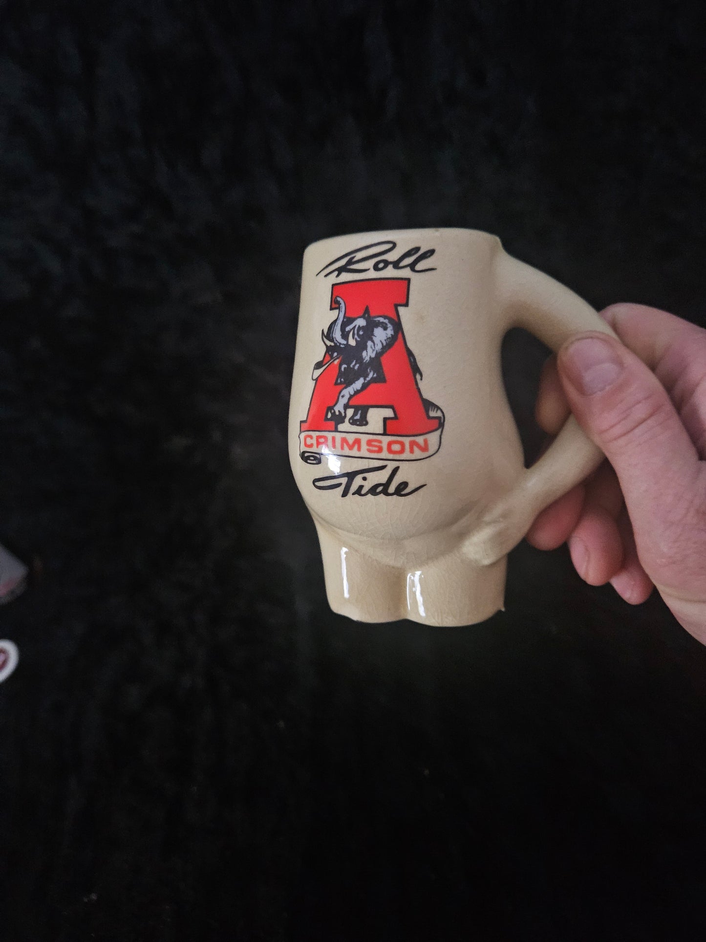 Vintage Alabama Crimson Tide Ceramic Beer Stein Mug — "Roll Crimson Tide" | Classic Elephant Logo | 1970s