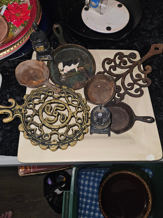 Vintage Cast Iron Kitchen & Hearth Décor Set — 8 Pieces